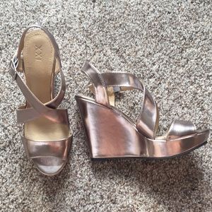 Metallic wedge sandals